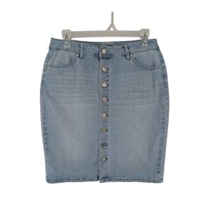 d.jeans Button Front Denim Pencil Skirt 8 Light Blue Stretch Casual Classic